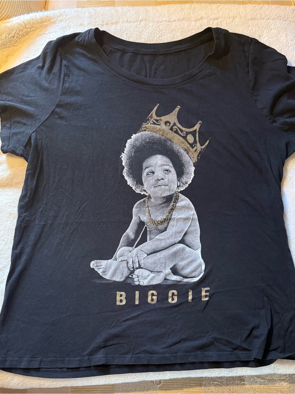 Kids Black 'Biggie' Graphic Tee with Gold Accent